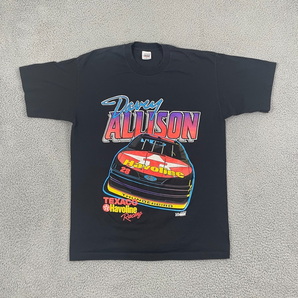 VTG Davey Allison Shirt XL Black Texaco Havoline Racing Single Stitch 90s Nascar